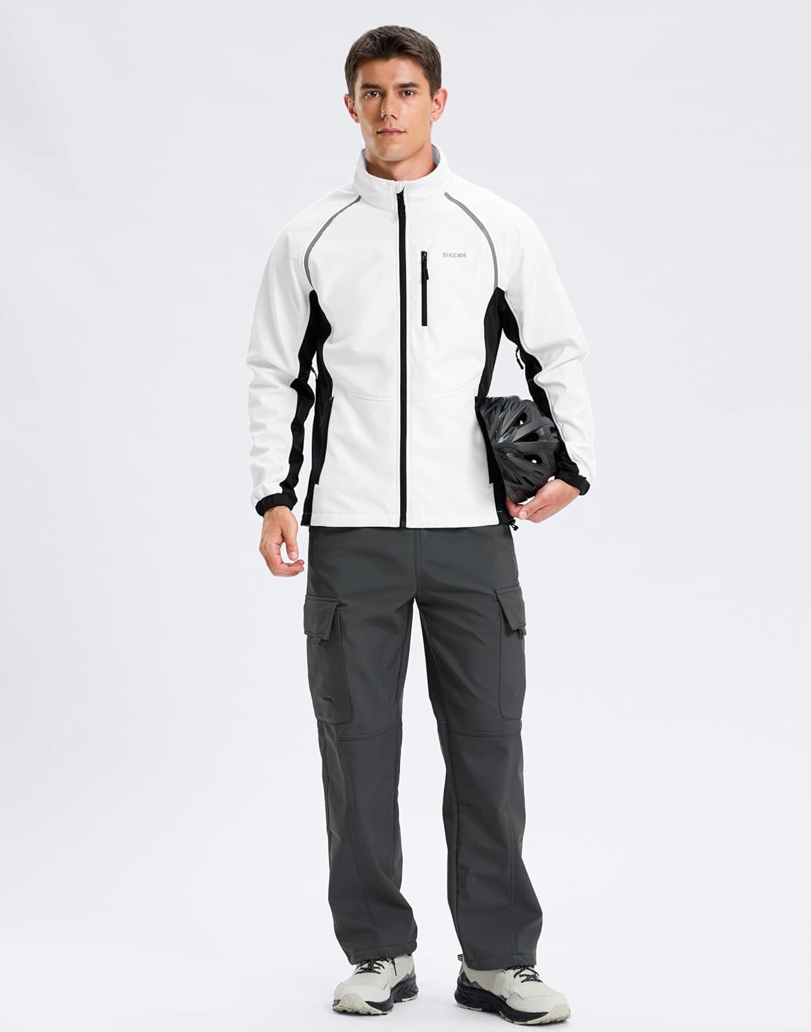 imageBikewa Mens Winter Cycling Jackets Thermal Warm Water Resistant Bike Running Windproof JacketWhiteBlack