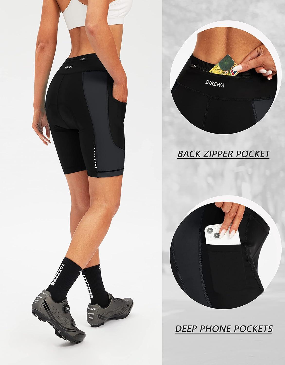 imageBikewa Womens 4D Padded Bike Shorts Cycling Riding Road Biking Bicycle Cycle Shorts for Women Zipper PocketsBlackDark Grey