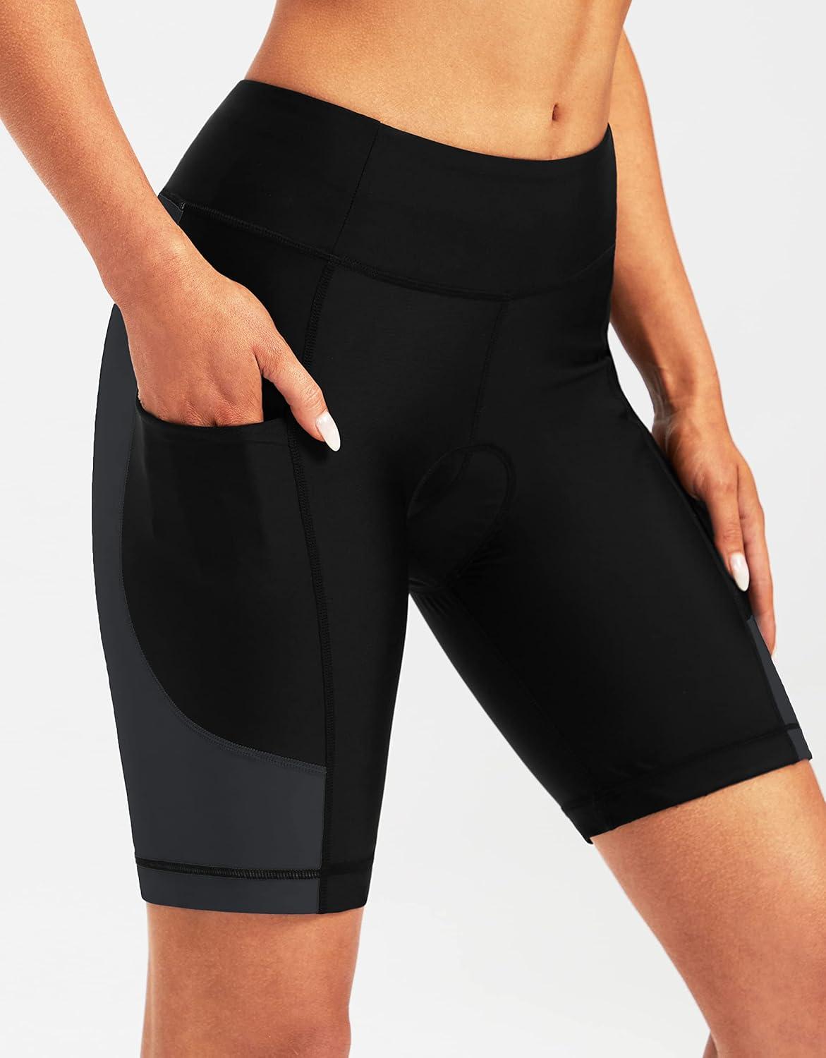 imageBikewa Womens 4D Padded Bike Shorts Cycling Riding Road Biking Bicycle Cycle Shorts for Women Zipper PocketsBlackDark Grey