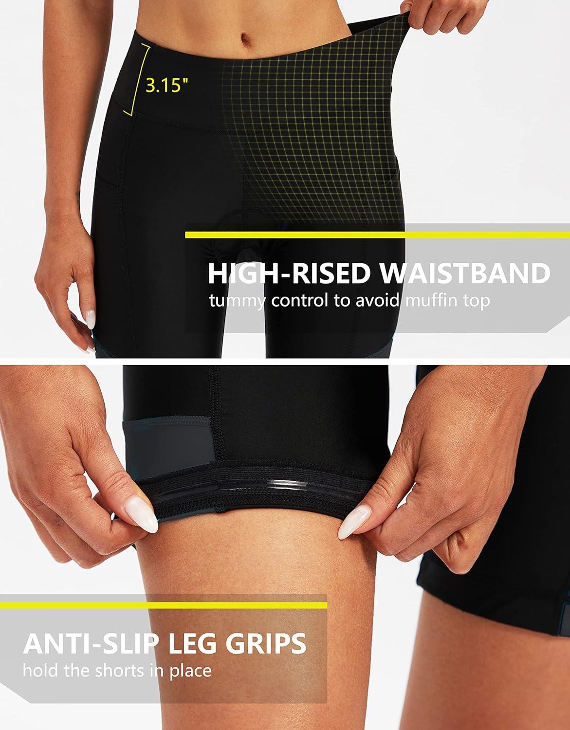 imageBikewa Womens 4D Padded Bike Shorts Cycling Riding Road Biking Bicycle Cycle Shorts for Women Zipper PocketsBlackDark Grey