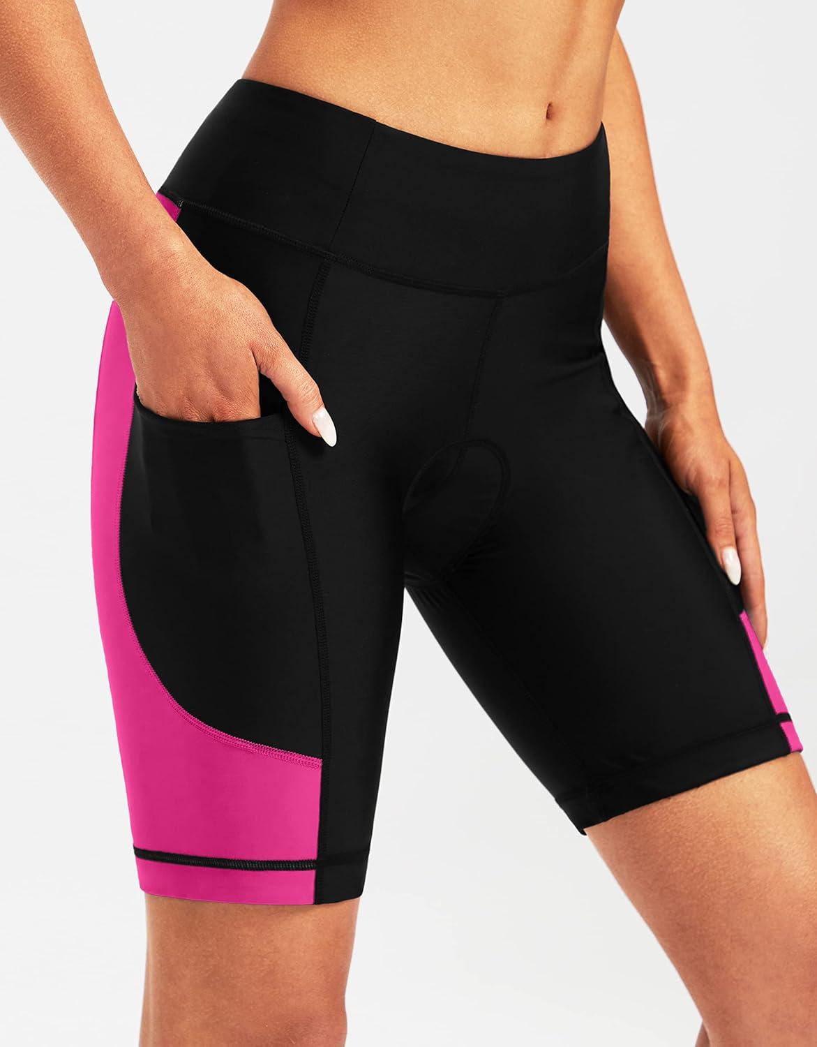imageBikewa Womens 4D Padded Bike Shorts Cycling Riding Road Biking Bicycle Cycle Shorts for Women Zipper PocketsBlackRosy