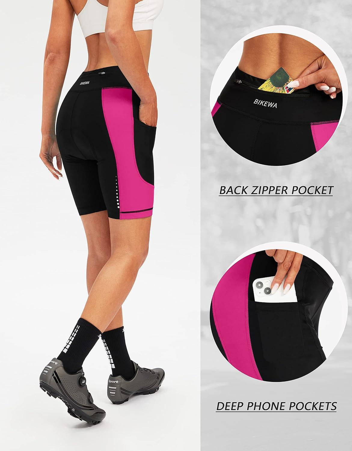 imageBikewa Womens 4D Padded Bike Shorts Cycling Riding Road Biking Bicycle Cycle Shorts for Women Zipper PocketsBlackRosy
