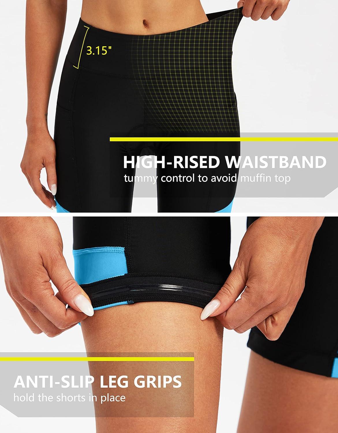 imageBikewa Womens 4D Padded Bike Shorts Cycling Riding Road Biking Bicycle Cycle Shorts for Women Zipper PocketsBlackSky Blue