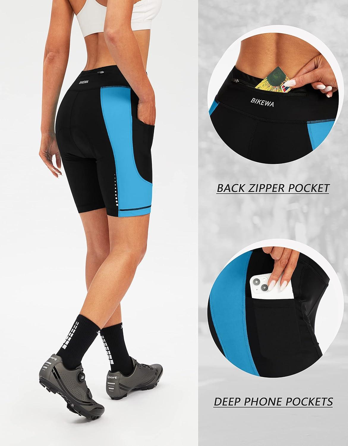 imageBikewa Womens 4D Padded Bike Shorts Cycling Riding Road Biking Bicycle Cycle Shorts for Women Zipper PocketsBlackSky Blue