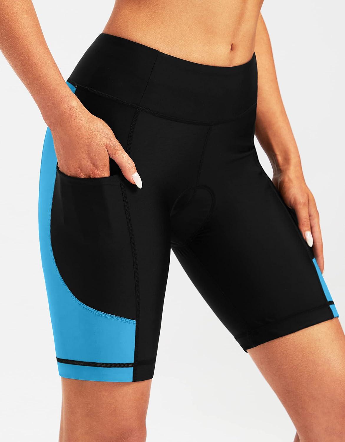 imageBikewa Womens 4D Padded Bike Shorts Cycling Riding Road Biking Bicycle Cycle Shorts for Women Zipper PocketsBlackSky Blue
