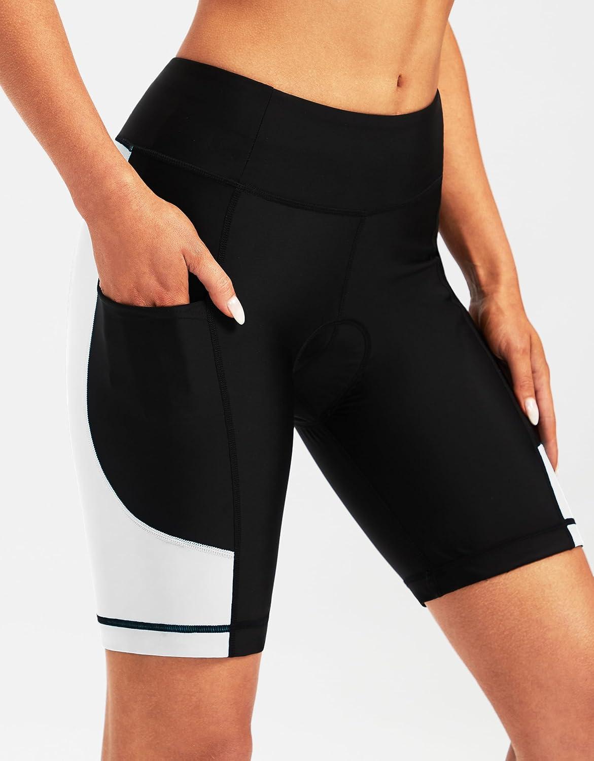 imageBikewa Womens 4D Padded Bike Shorts Cycling Riding Road Biking Bicycle Cycle Shorts for Women Zipper PocketsBlackWhite