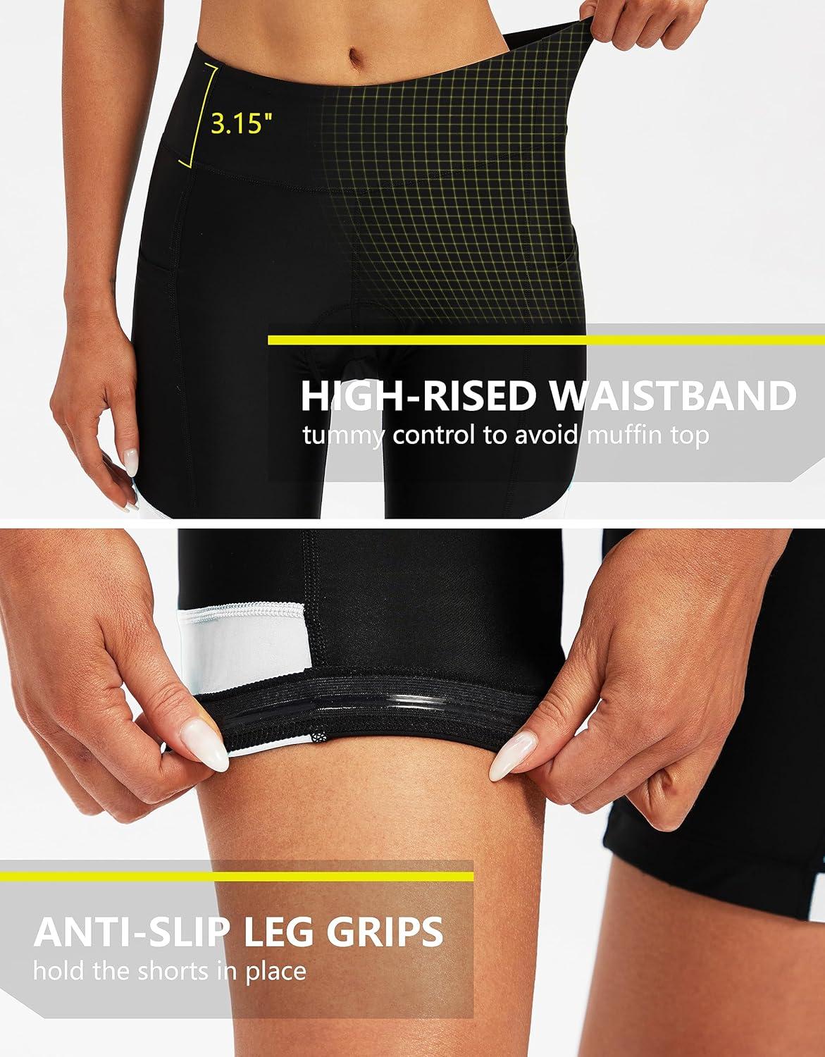 imageBikewa Womens 4D Padded Bike Shorts Cycling Riding Road Biking Bicycle Cycle Shorts for Women Zipper PocketsBlackWhite