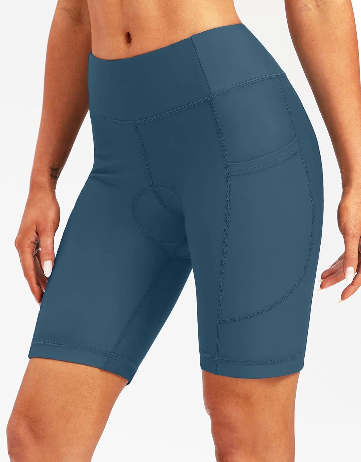 imageBikewa Womens 4D Padded Bike Shorts Cycling Riding Road Biking Bicycle Cycle Shorts for Women Zipper PocketsBlue Grey
