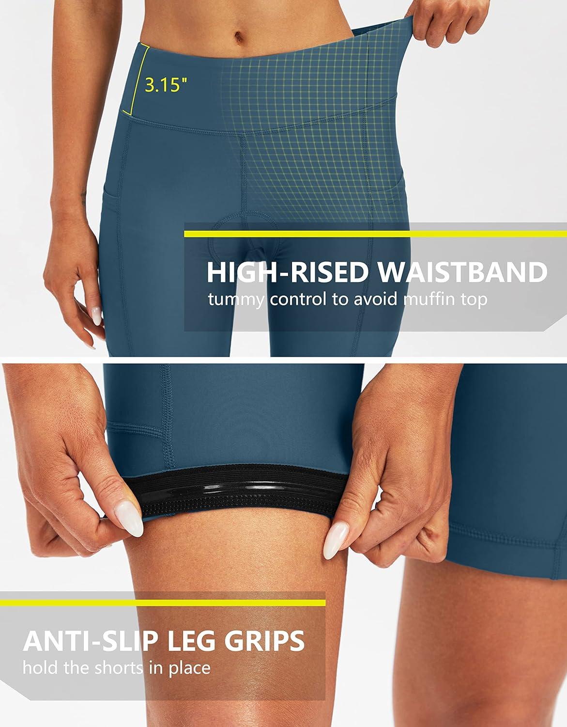 imageBikewa Womens 4D Padded Bike Shorts Cycling Riding Road Biking Bicycle Cycle Shorts for Women Zipper PocketsBlue Grey