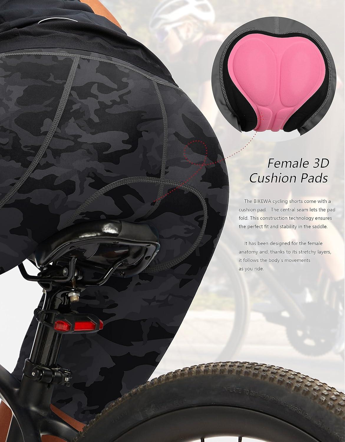 imageBikewa Womens 4D Padded Bike Shorts Cycling Riding Road Biking Bicycle Cycle Shorts for Women Zipper PocketsCamo Black
