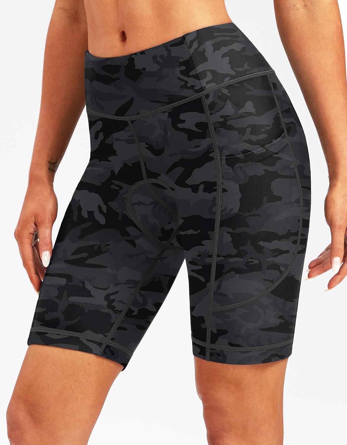 imageBikewa Womens 4D Padded Bike Shorts Cycling Riding Road Biking Bicycle Cycle Shorts for Women Zipper PocketsCamo Black