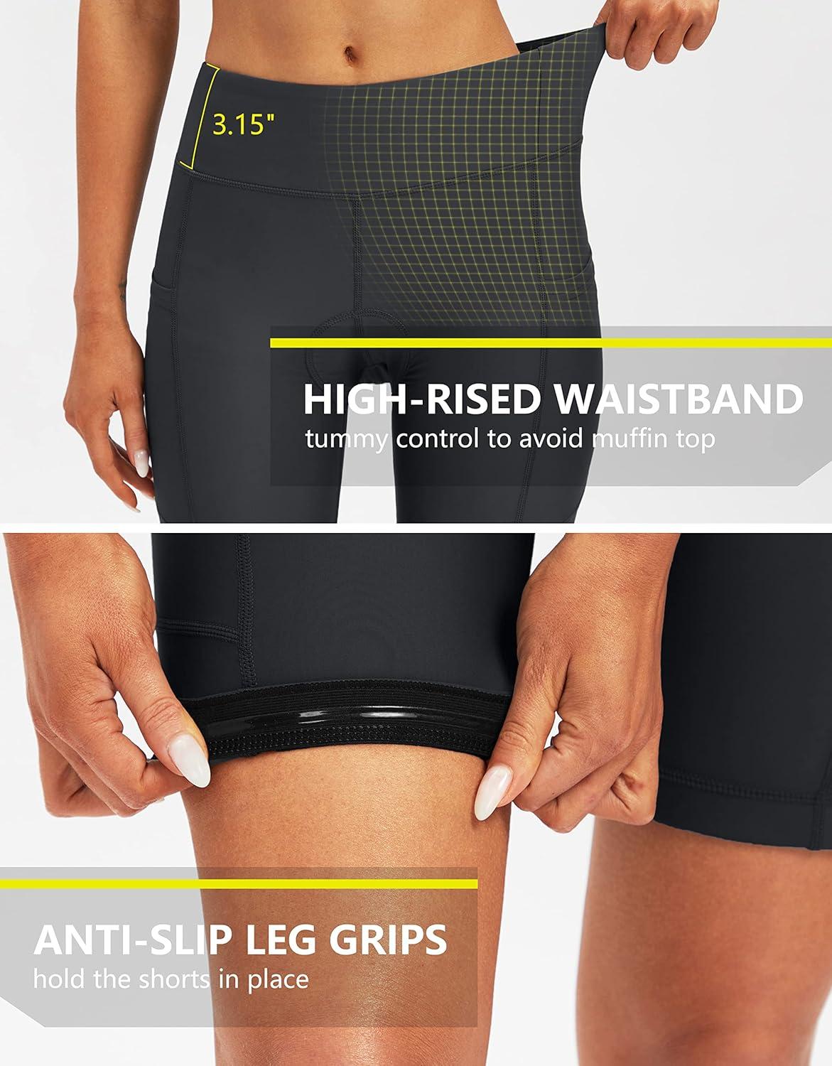 imageBikewa Womens 4D Padded Bike Shorts Cycling Riding Road Biking Bicycle Cycle Shorts for Women Zipper PocketsDark Grey