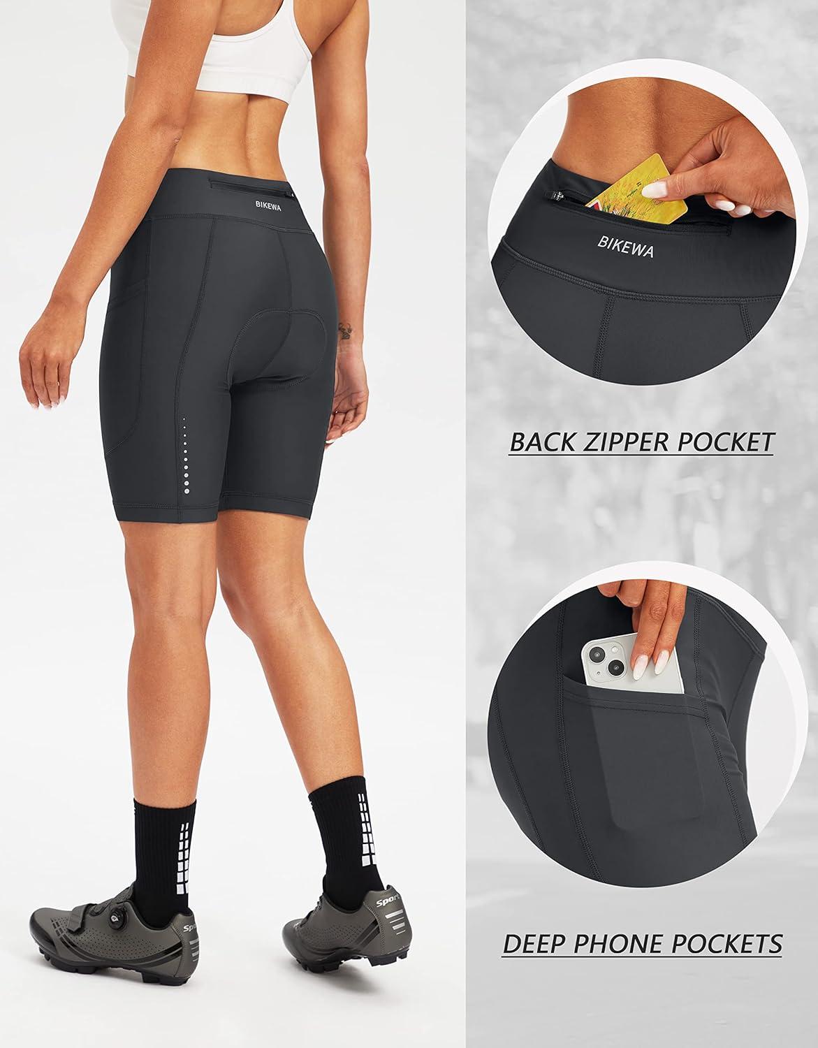 imageBikewa Womens 4D Padded Bike Shorts Cycling Riding Road Biking Bicycle Cycle Shorts for Women Zipper PocketsDark Grey