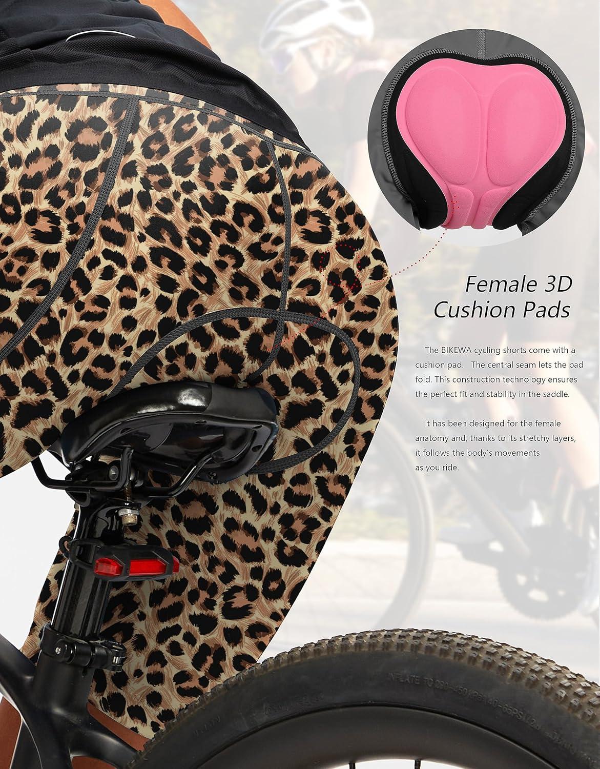 imageBikewa Womens 4D Padded Bike Shorts Cycling Riding Road Biking Bicycle Cycle Shorts for Women Zipper PocketsLeopard