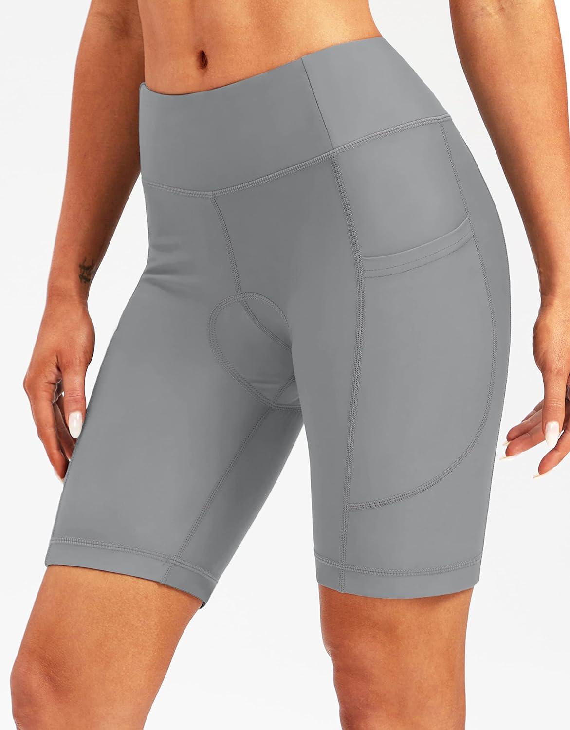imageBikewa Womens 4D Padded Bike Shorts Cycling Riding Road Biking Bicycle Cycle Shorts for Women Zipper PocketsLight Grey
