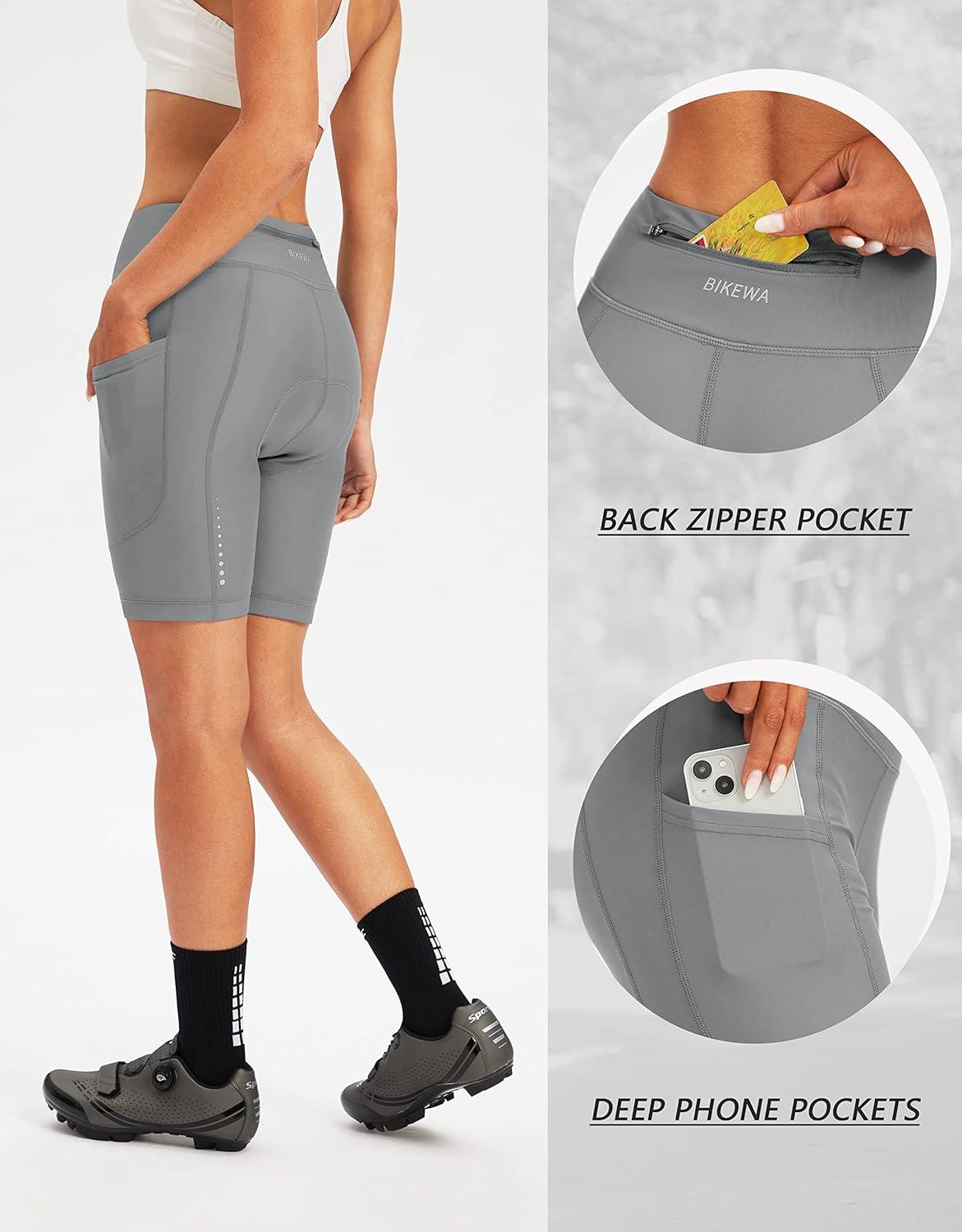 imageBikewa Womens 4D Padded Bike Shorts Cycling Riding Road Biking Bicycle Cycle Shorts for Women Zipper PocketsLight Grey
