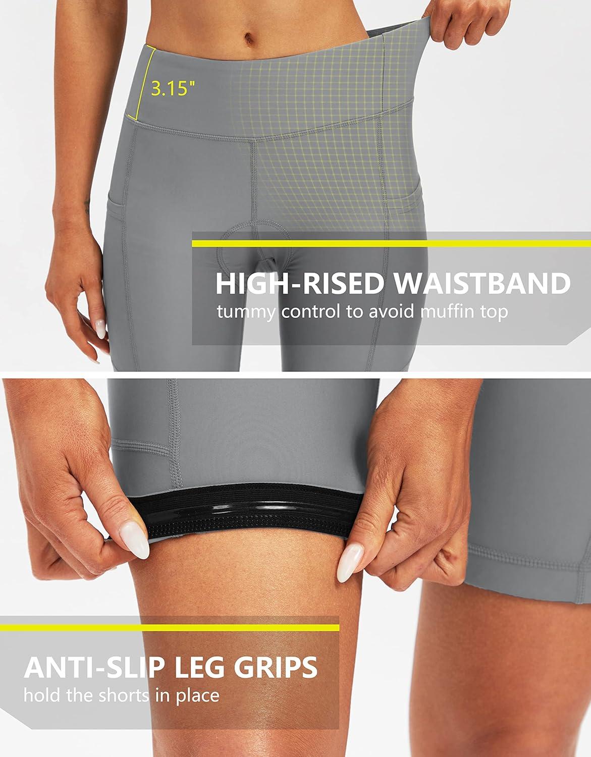 imageBikewa Womens 4D Padded Bike Shorts Cycling Riding Road Biking Bicycle Cycle Shorts for Women Zipper PocketsLight Grey