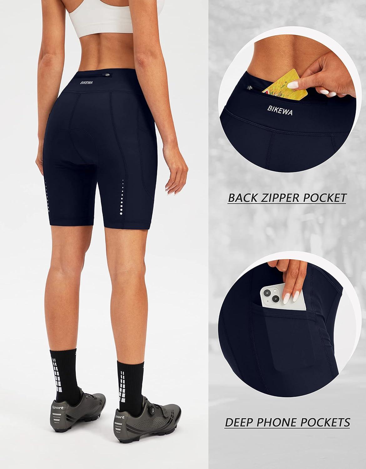 imageBikewa Womens 4D Padded Bike Shorts Cycling Riding Road Biking Bicycle Cycle Shorts for Women Zipper PocketsNavy