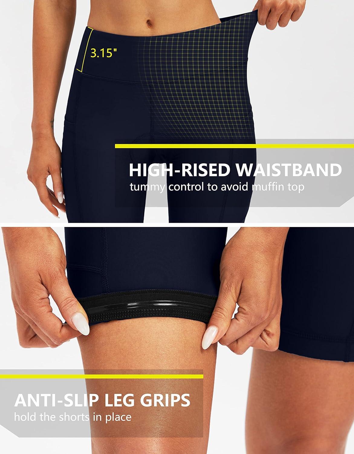 imageBikewa Womens 4D Padded Bike Shorts Cycling Riding Road Biking Bicycle Cycle Shorts for Women Zipper PocketsNavy