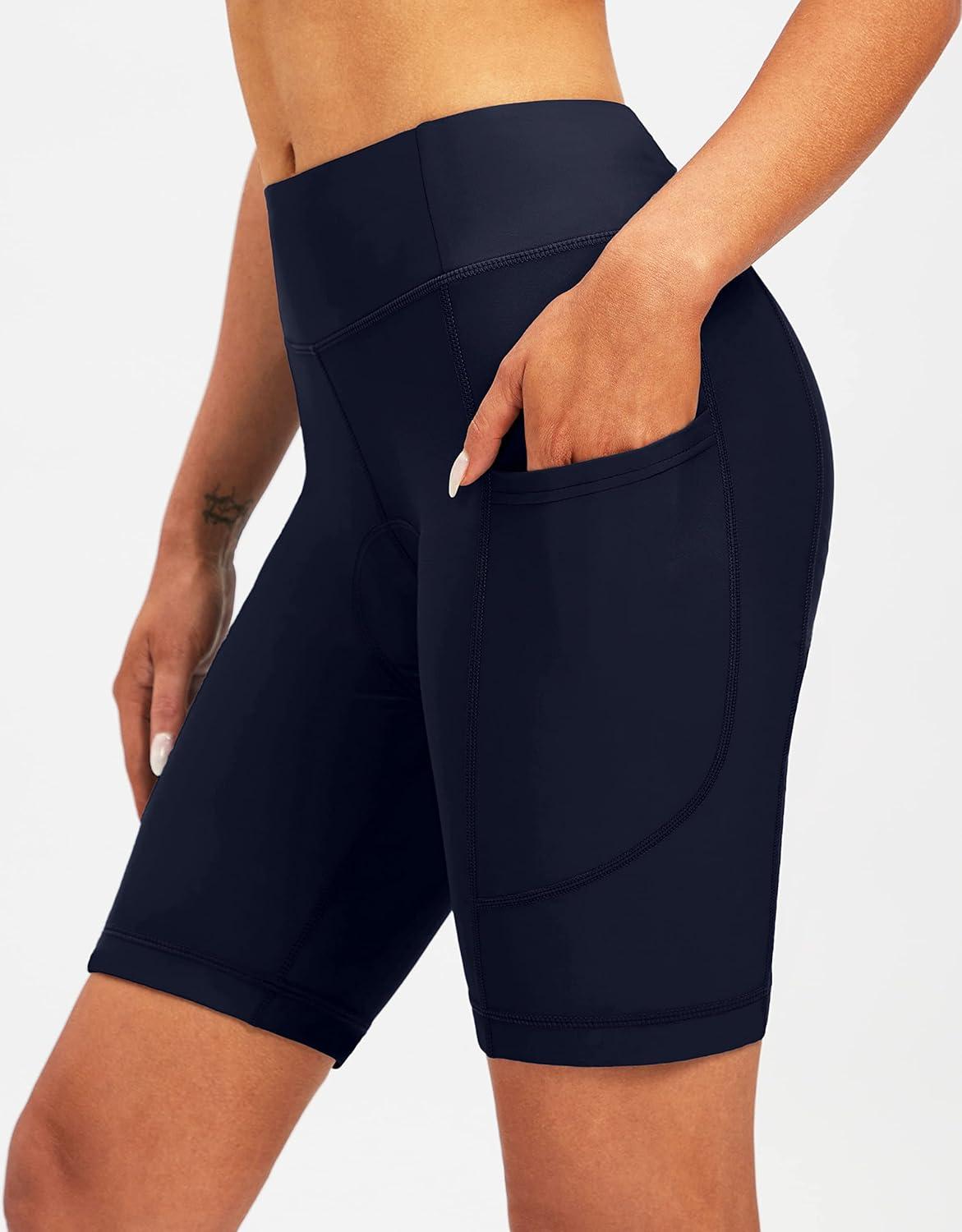 imageBikewa Womens 4D Padded Bike Shorts Cycling Riding Road Biking Bicycle Cycle Shorts for Women Zipper PocketsNavy