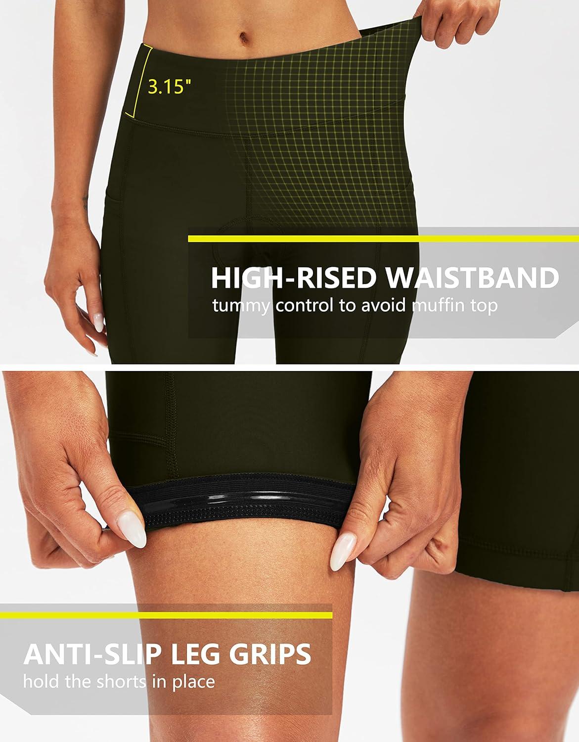 imageBikewa Womens 4D Padded Bike Shorts Cycling Riding Road Biking Bicycle Cycle Shorts for Women Zipper PocketsOlive Green