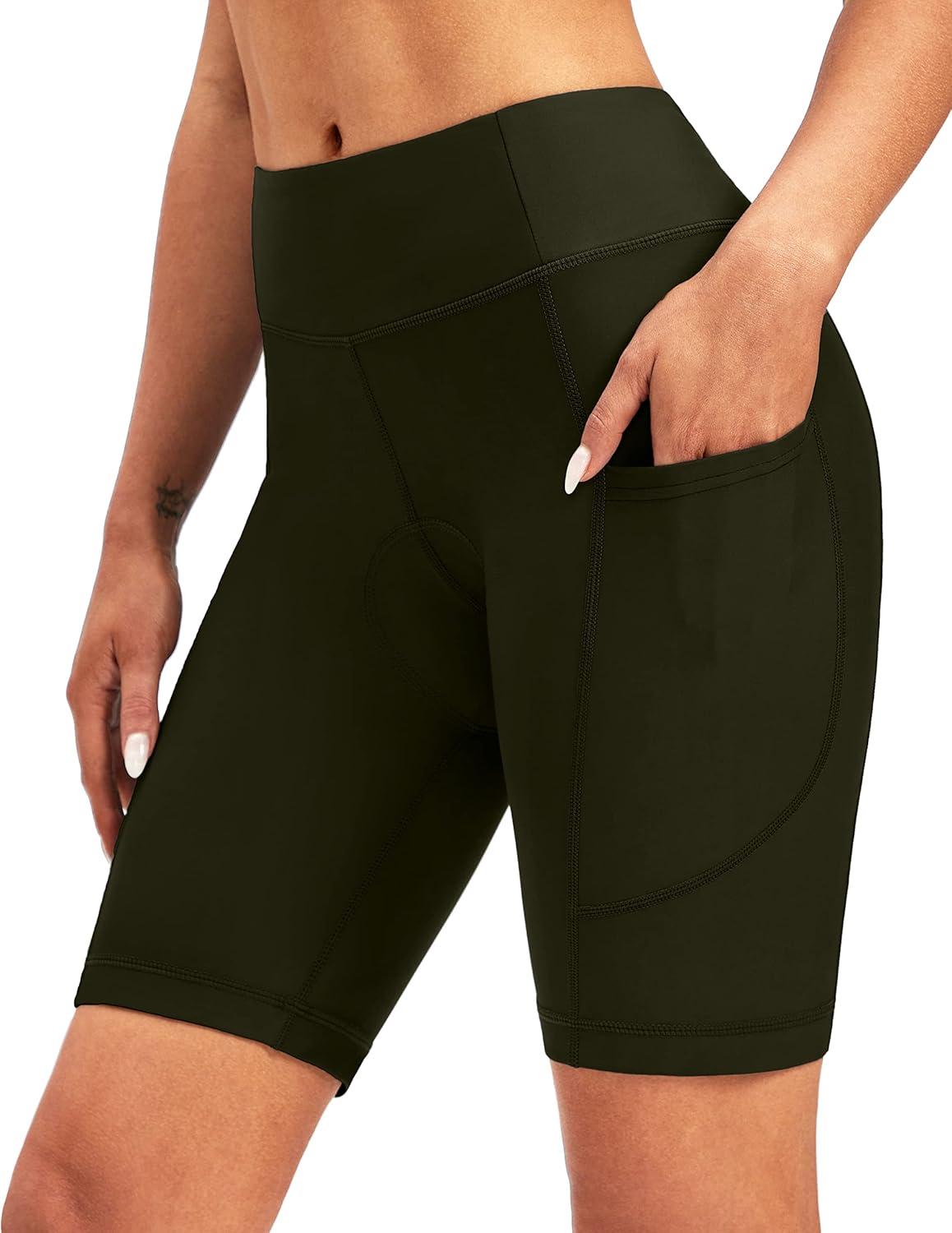 imageBikewa Womens 4D Padded Bike Shorts Cycling Riding Road Biking Bicycle Cycle Shorts for Women Zipper PocketsOlive Green