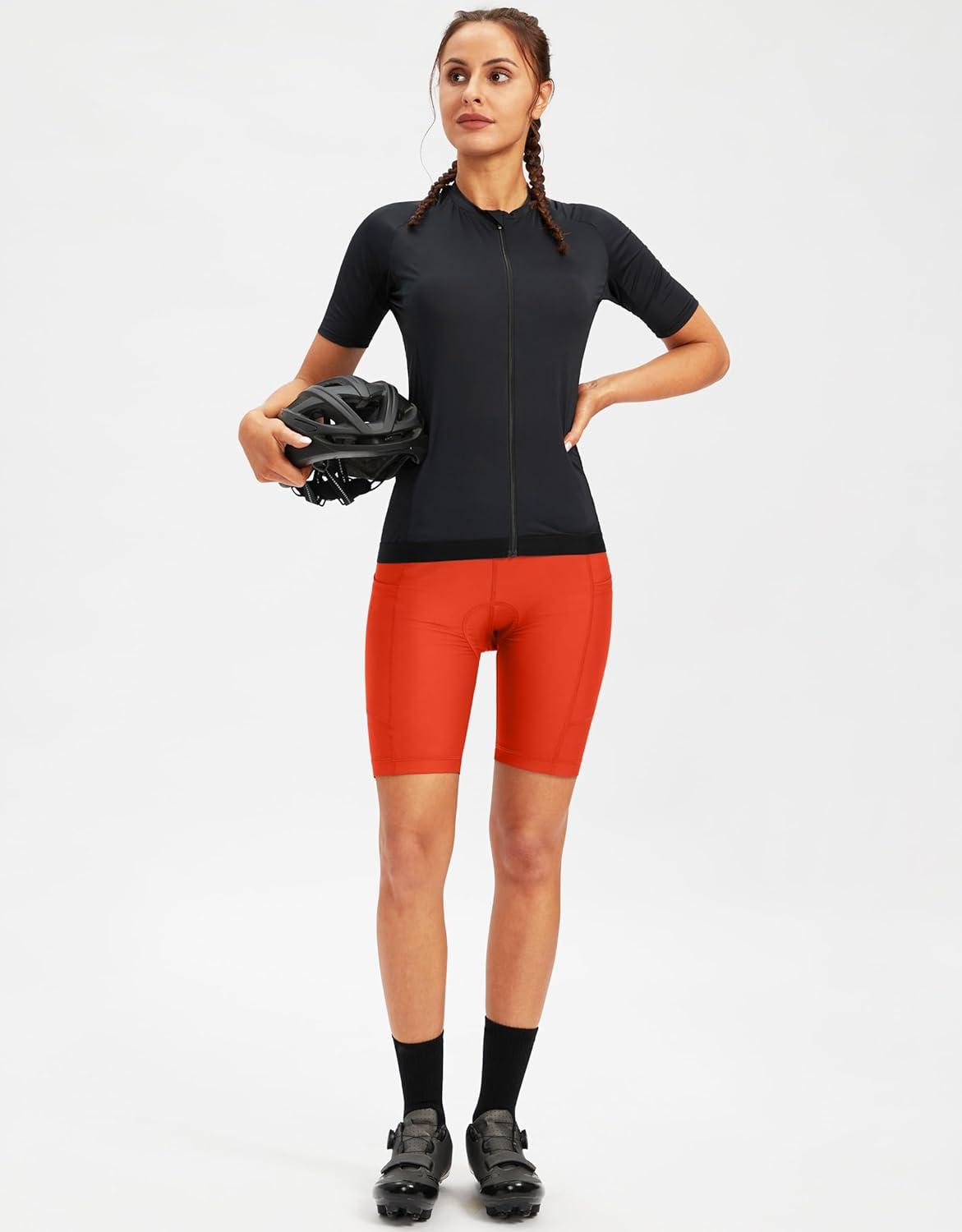 imageBikewa Womens 4D Padded Bike Shorts Cycling Riding Road Biking Bicycle Cycle Shorts for Women Zipper PocketsOrange