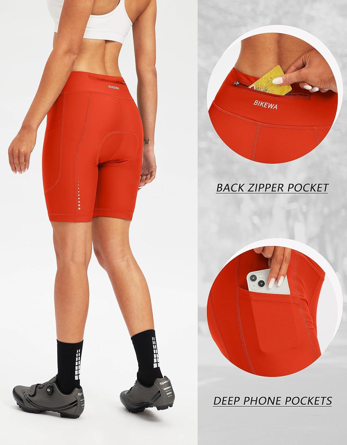 imageBikewa Womens 4D Padded Bike Shorts Cycling Riding Road Biking Bicycle Cycle Shorts for Women Zipper PocketsOrange