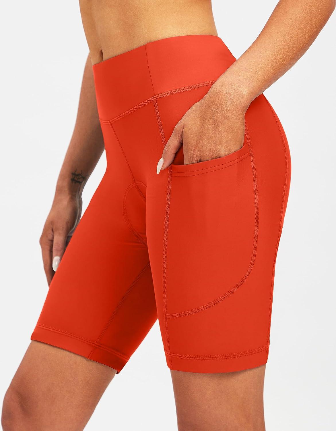 imageBikewa Womens 4D Padded Bike Shorts Cycling Riding Road Biking Bicycle Cycle Shorts for Women Zipper PocketsOrange