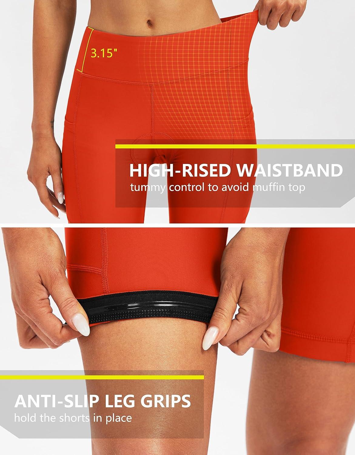 imageBikewa Womens 4D Padded Bike Shorts Cycling Riding Road Biking Bicycle Cycle Shorts for Women Zipper PocketsOrange