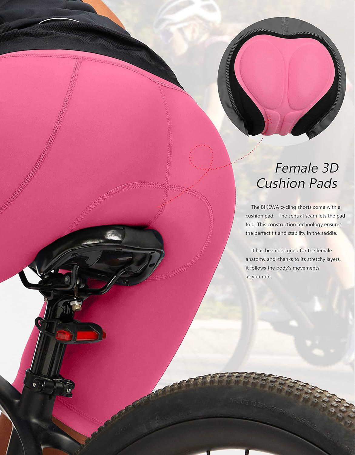 imageBikewa Womens 4D Padded Bike Shorts Cycling Riding Road Biking Bicycle Cycle Shorts for Women Zipper PocketsPink