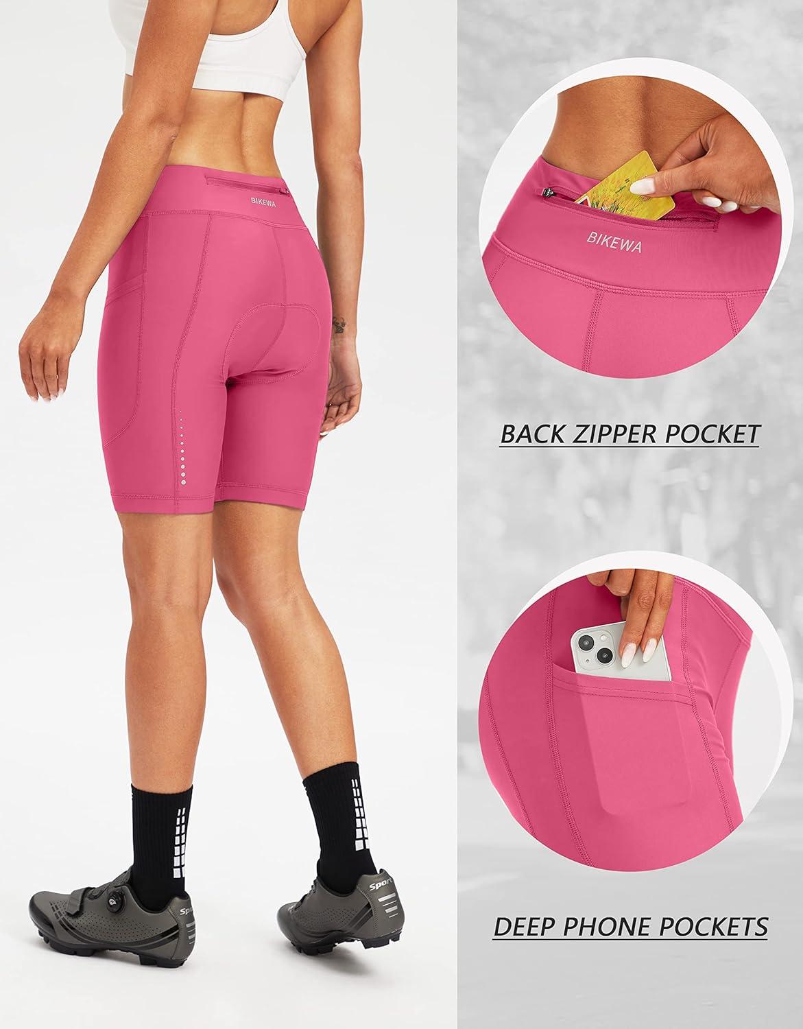 imageBikewa Womens 4D Padded Bike Shorts Cycling Riding Road Biking Bicycle Cycle Shorts for Women Zipper PocketsPink