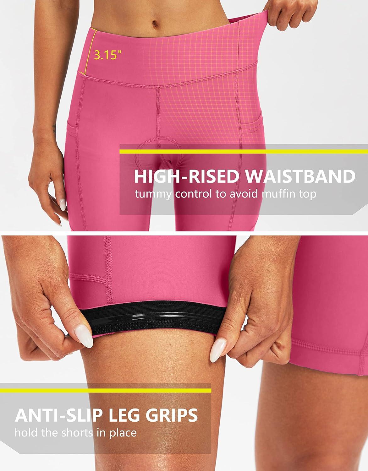 imageBikewa Womens 4D Padded Bike Shorts Cycling Riding Road Biking Bicycle Cycle Shorts for Women Zipper PocketsPink