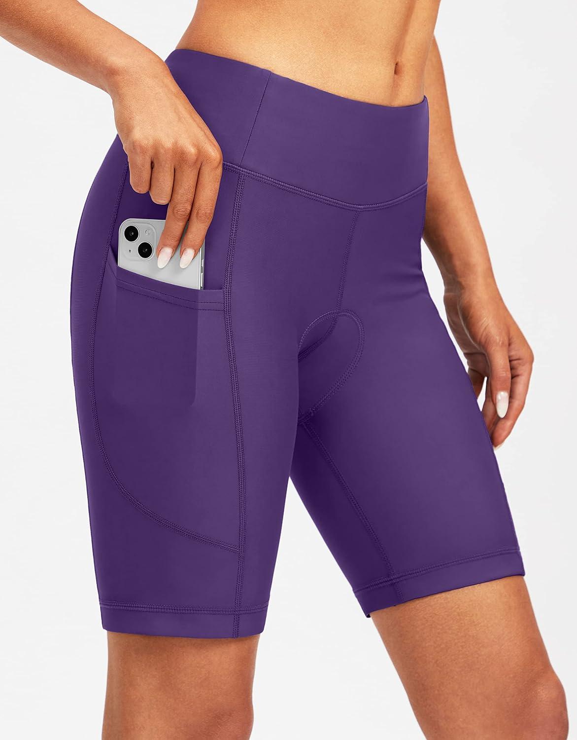 imageBikewa Womens 4D Padded Bike Shorts Cycling Riding Road Biking Bicycle Cycle Shorts for Women Zipper PocketsPurple
