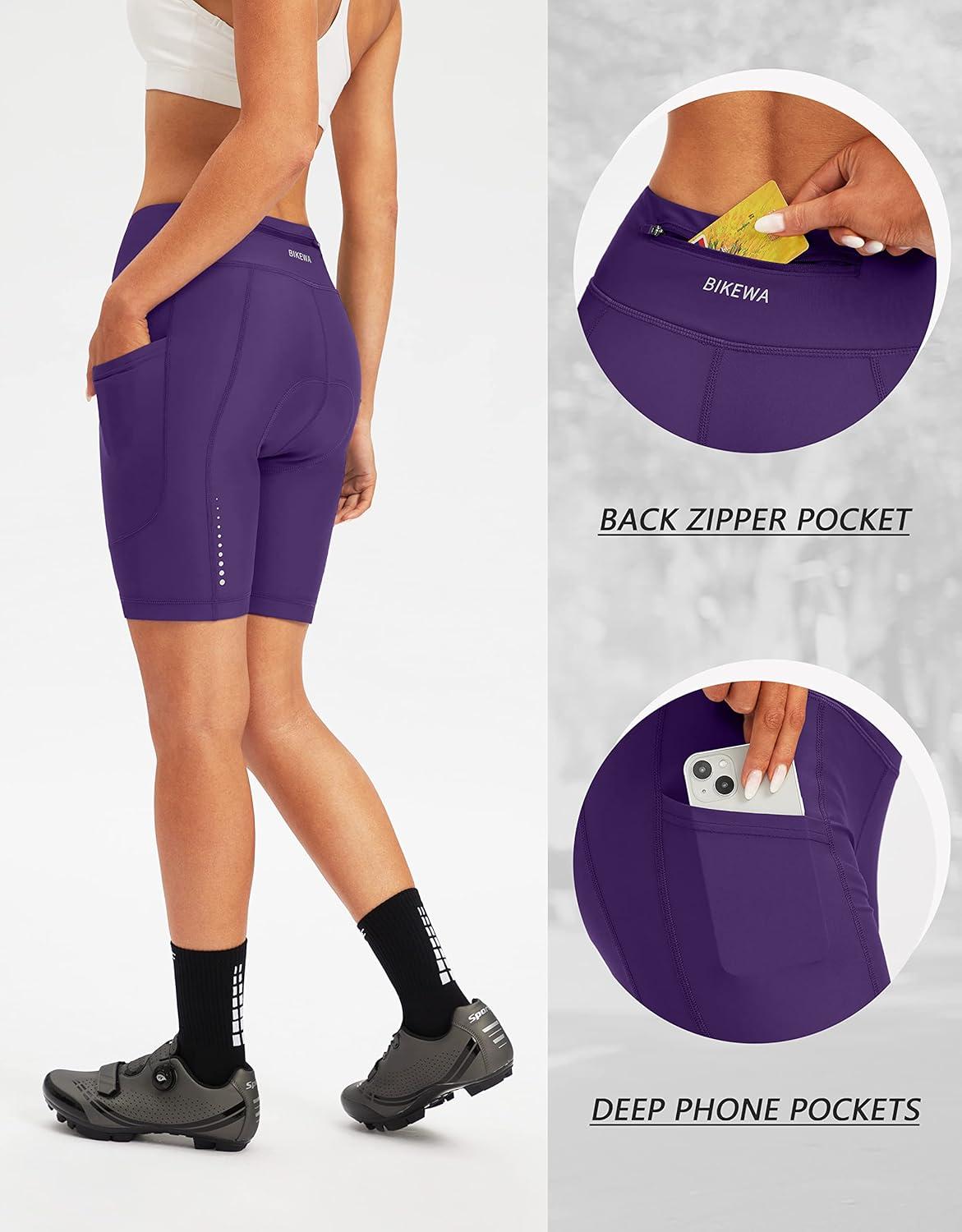 imageBikewa Womens 4D Padded Bike Shorts Cycling Riding Road Biking Bicycle Cycle Shorts for Women Zipper PocketsPurple