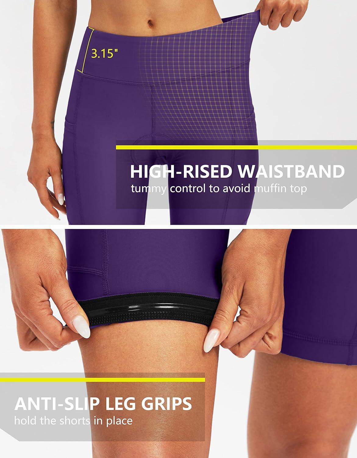 imageBikewa Womens 4D Padded Bike Shorts Cycling Riding Road Biking Bicycle Cycle Shorts for Women Zipper PocketsPurple