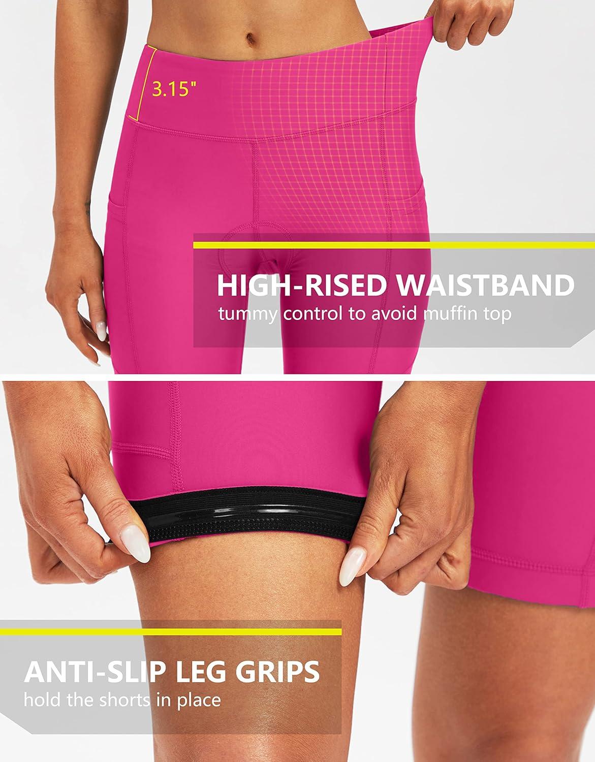 imageBikewa Womens 4D Padded Bike Shorts Cycling Riding Road Biking Bicycle Cycle Shorts for Women Zipper PocketsRosy