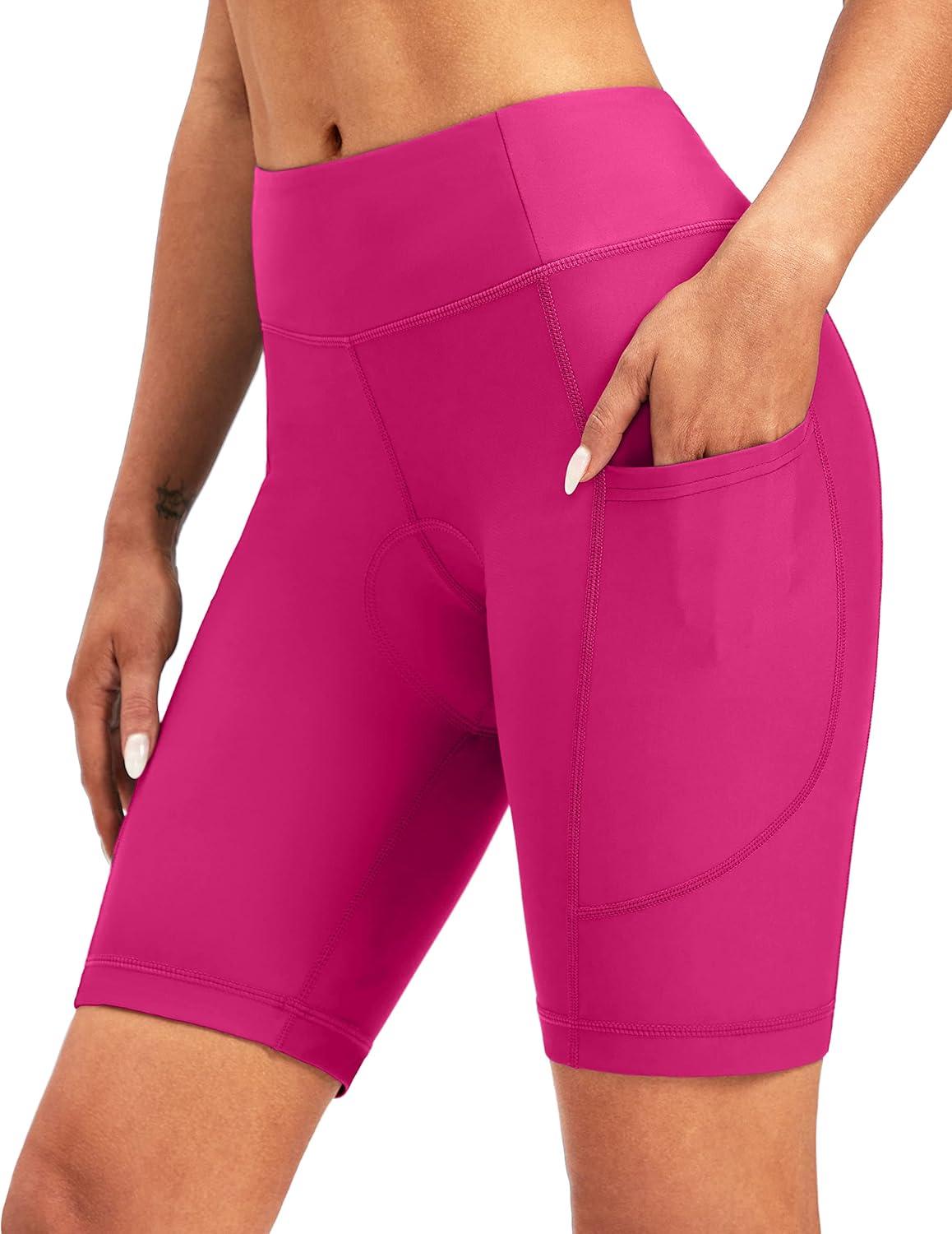imageBikewa Womens 4D Padded Bike Shorts Cycling Riding Road Biking Bicycle Cycle Shorts for Women Zipper PocketsRosy