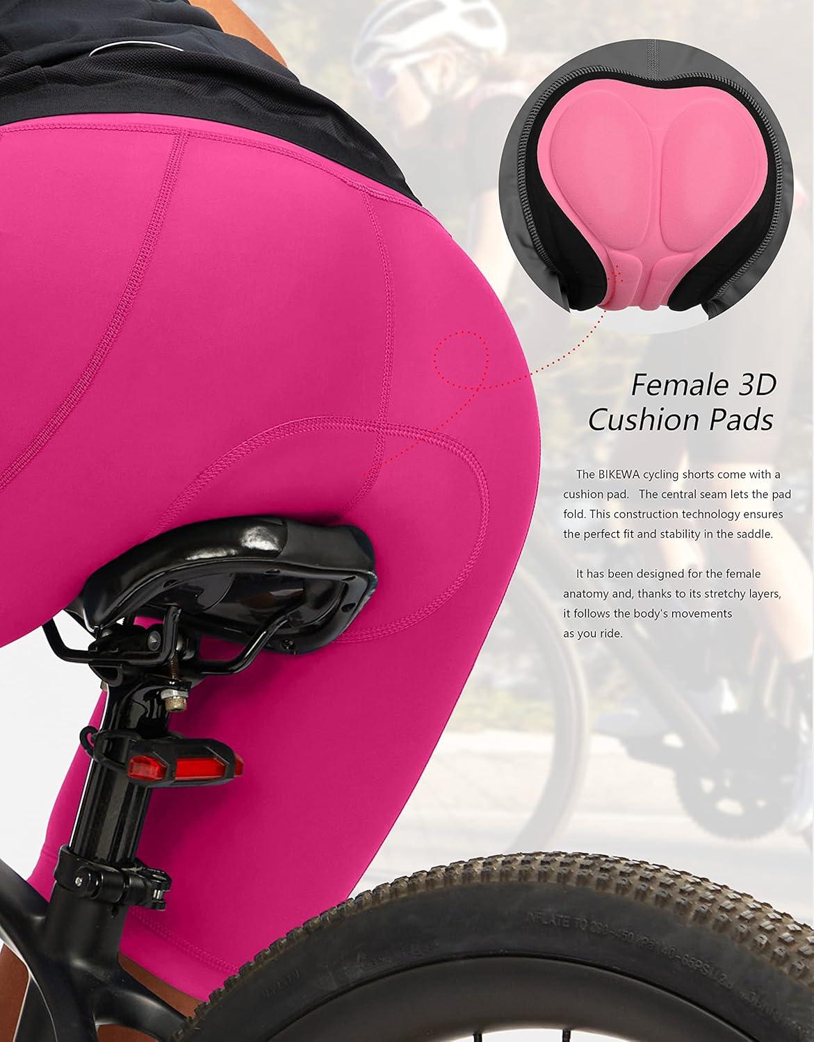imageBikewa Womens 4D Padded Bike Shorts Cycling Riding Road Biking Bicycle Cycle Shorts for Women Zipper PocketsRosy