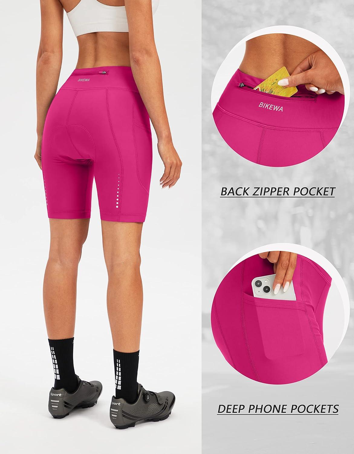 imageBikewa Womens 4D Padded Bike Shorts Cycling Riding Road Biking Bicycle Cycle Shorts for Women Zipper PocketsRosy