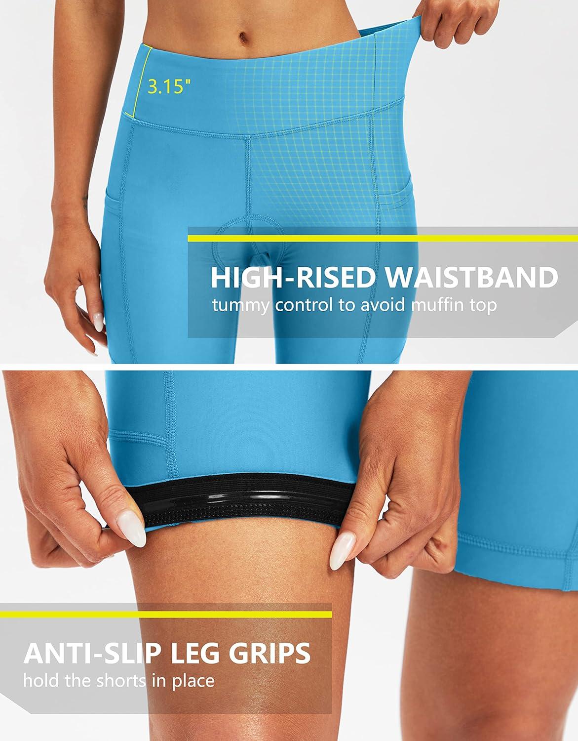 imageBikewa Womens 4D Padded Bike Shorts Cycling Riding Road Biking Bicycle Cycle Shorts for Women Zipper PocketsSky Blue