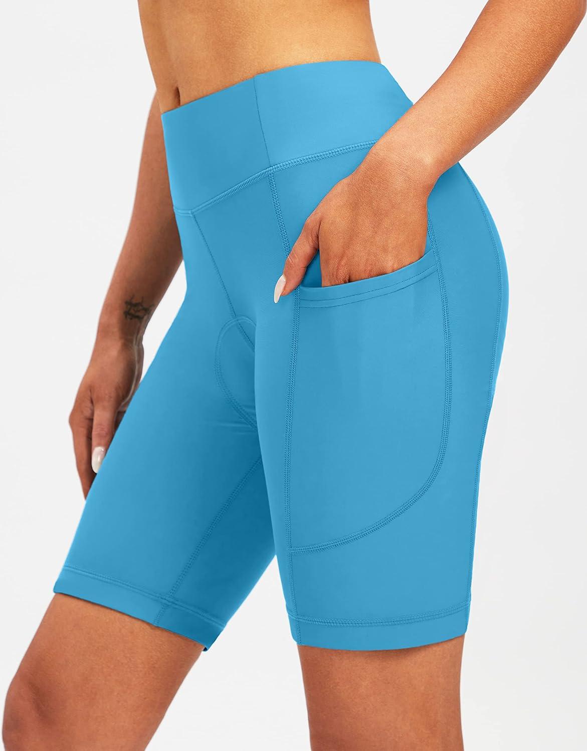 imageBikewa Womens 4D Padded Bike Shorts Cycling Riding Road Biking Bicycle Cycle Shorts for Women Zipper PocketsSky Blue