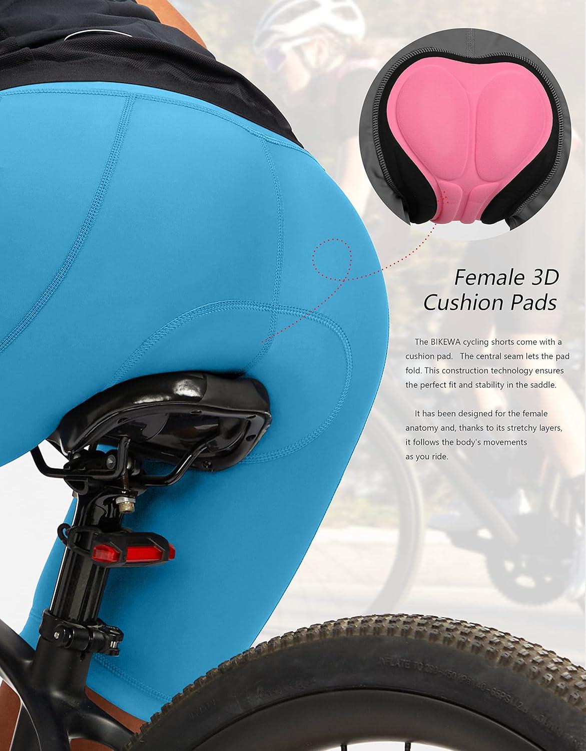 imageBikewa Womens 4D Padded Bike Shorts Cycling Riding Road Biking Bicycle Cycle Shorts for Women Zipper PocketsSky Blue