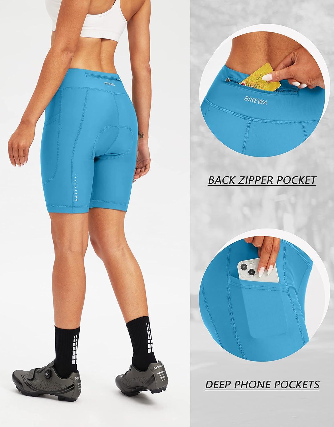 imageBikewa Womens 4D Padded Bike Shorts Cycling Riding Road Biking Bicycle Cycle Shorts for Women Zipper PocketsSky Blue