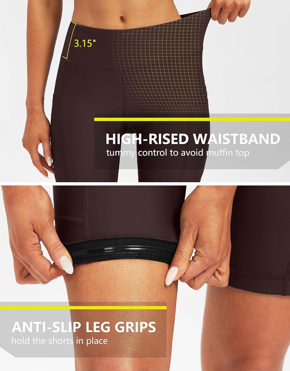 imageBikewa Womens 4D Padded Bike Shorts Cycling Riding Road Biking Bicycle Cycle Shorts for Women Zipper PocketsWine