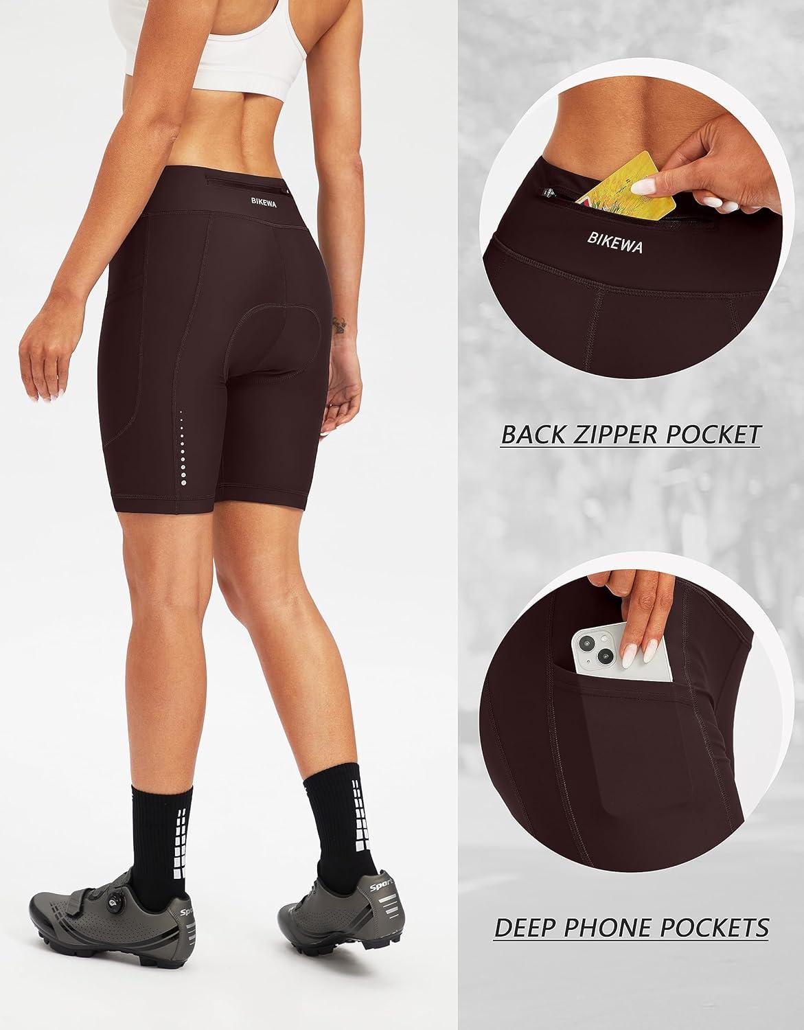 imageBikewa Womens 4D Padded Bike Shorts Cycling Riding Road Biking Bicycle Cycle Shorts for Women Zipper PocketsWine