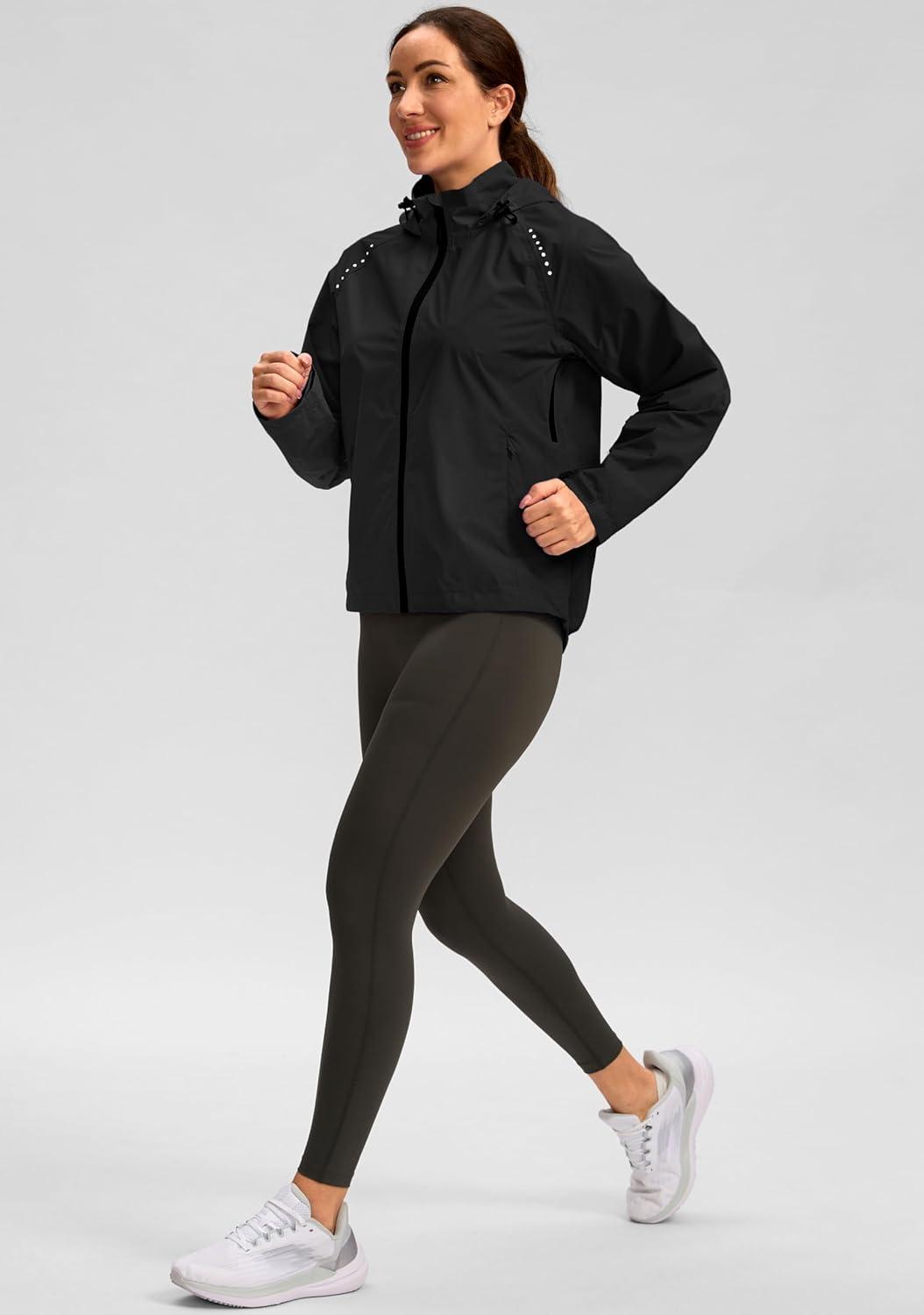 imageBikewa Womens Cycling Rain Jackets Waterproof Windbreaker Lightweight Running Windproof Reflective Jacket Packable HoodedBlack