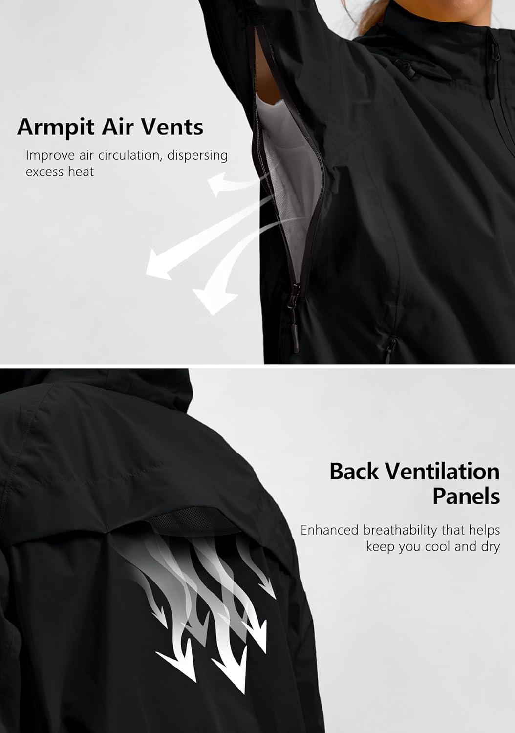 imageBikewa Womens Cycling Rain Jackets Waterproof Windbreaker Lightweight Running Windproof Reflective Jacket Packable HoodedBlack