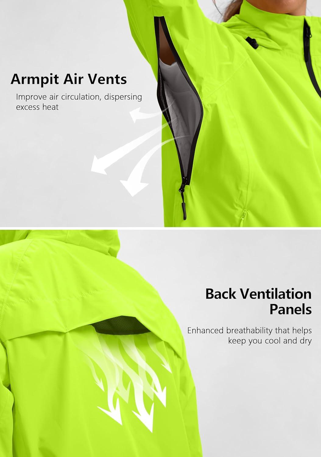 imageBikewa Womens Cycling Rain Jackets Waterproof Windbreaker Lightweight Running Windproof Reflective Jacket Packable HoodedFluorescent Yellow
