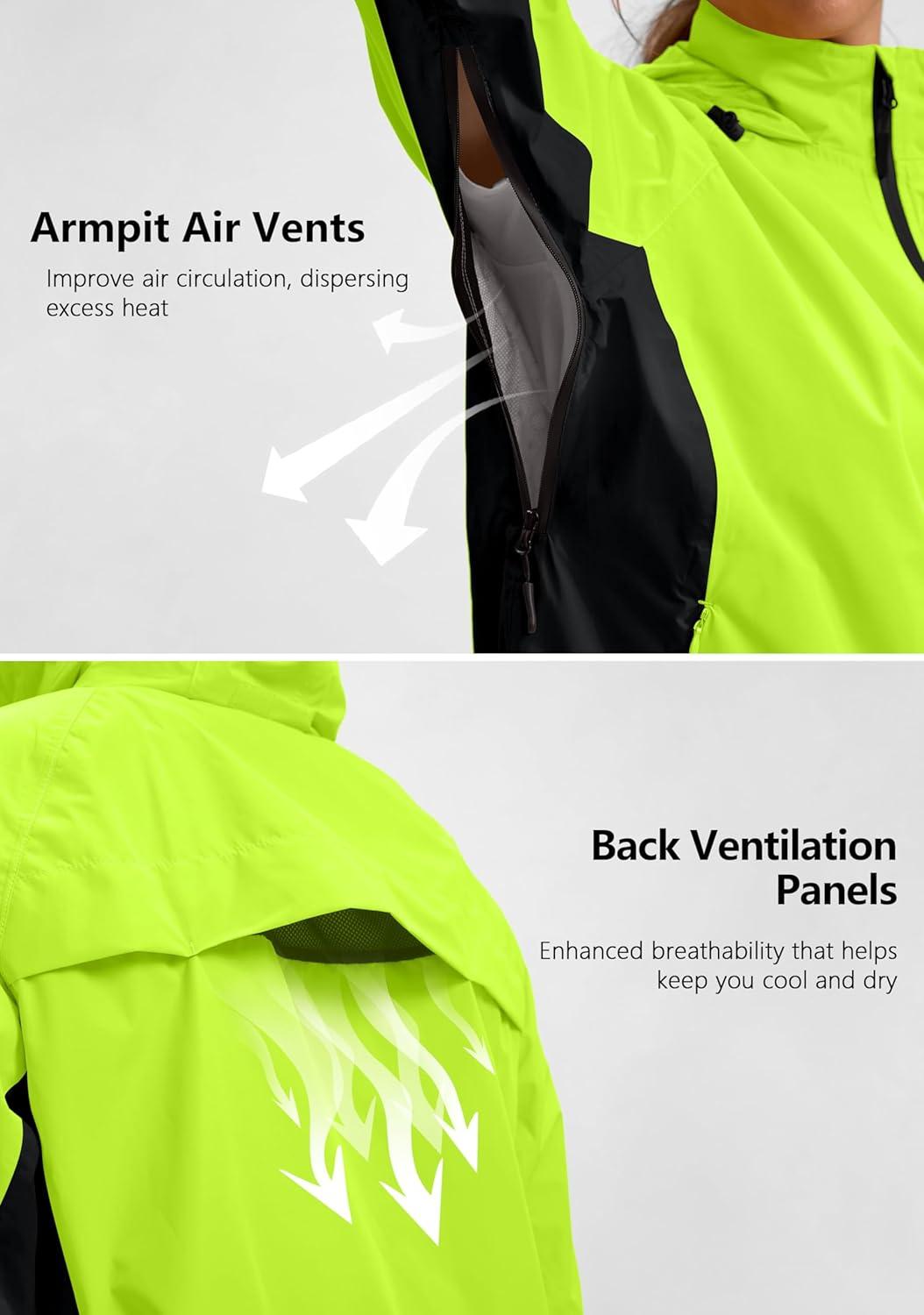 imageBikewa Womens Cycling Rain Jackets Waterproof Windbreaker Lightweight Running Windproof Reflective Jacket Packable HoodedFluorescent YellowBlack